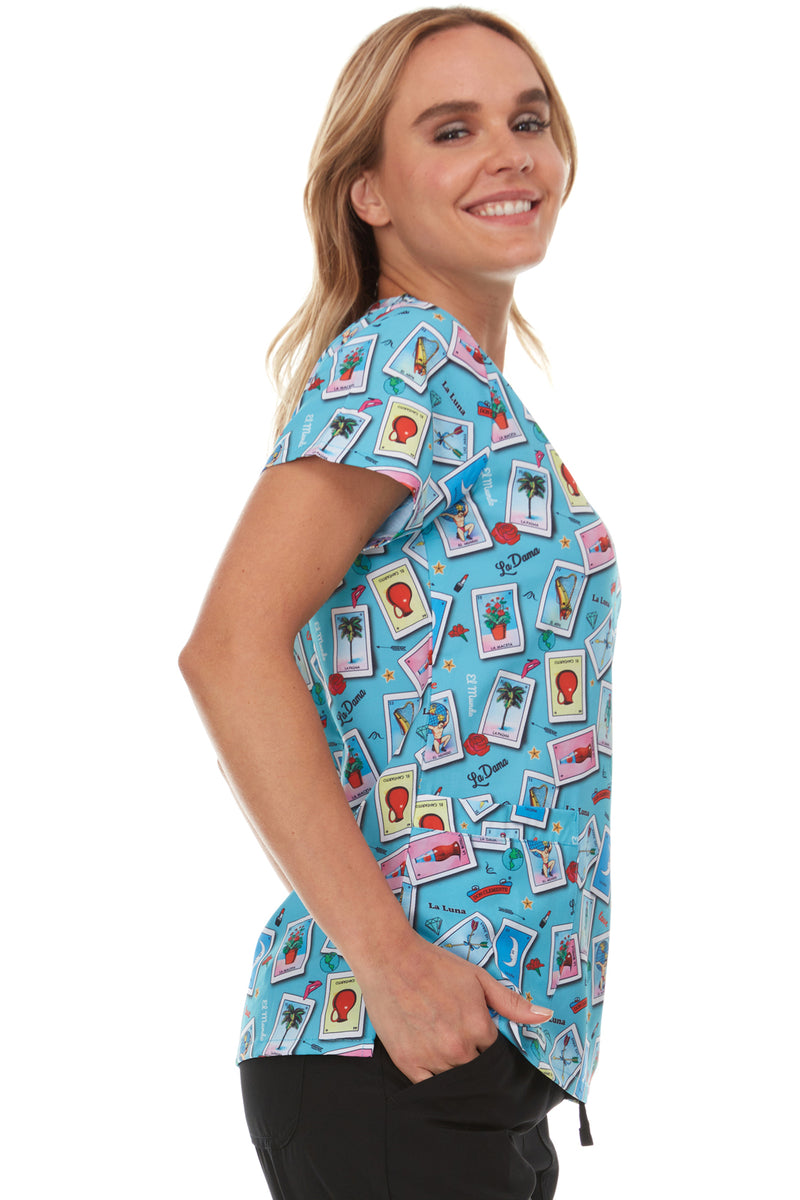 Don Clemente Loteria V-Neck Print Scrub Top | L4511-57