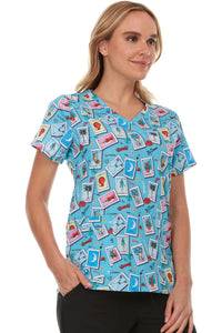 Don Clemente Loteria V-Neck Print Scrub Top | L4511-57