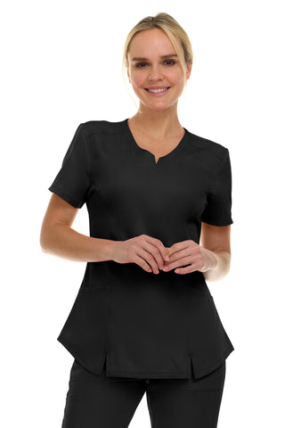 V-Neck Notch Stretch Scrub Top with Two Pockets, Flex Easy Care Fabric