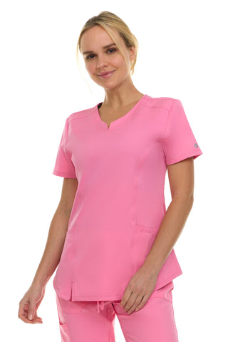 V-Neck Notch Stretch Scrub Top with Two Pockets, Flex Easy Care Fabric