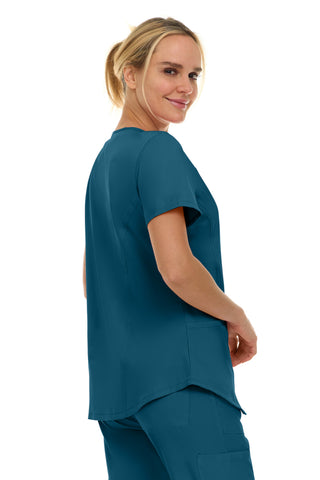 V-Neck Notch Stretch Scrub Top with Two Pockets, Flex Easy Care Fabric