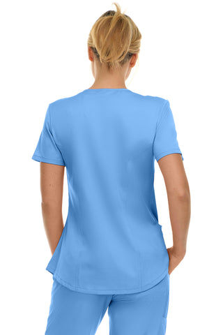 V-Neck Notch Stretch Scrub Top with Two Pockets, Flex Easy Care Fabric