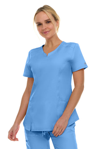 V-Neck Notch Stretch Scrub Top with Two Pockets, Flex Easy Care Fabric
