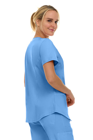 V-Neck Notch Stretch Scrub Top with Two Pockets, Flex Easy Care Fabric