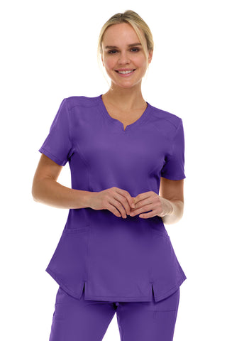 V-Neck Notch Stretch Scrub Top with Two Pockets, Flex Easy Care Fabric