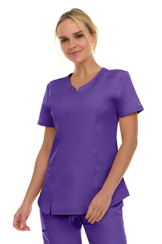 V-Neck Notch Stretch Scrub Top with Two Pockets, Flex Easy Care Fabric