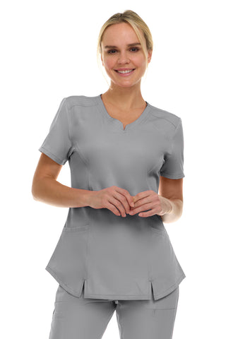 V-Neck Notch Stretch Scrub Top with Two Pockets, Flex Easy Care Fabric