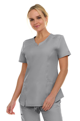 V-Neck Notch Stretch Scrub Top with Two Pockets, Flex Easy Care Fabric