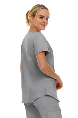 V-Neck Notch Stretch Scrub Top with Two Pockets, Flex Easy Care Fabric