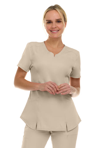 V-Neck Notch Stretch Scrub Top with Two Pockets, Flex Easy Care Fabric