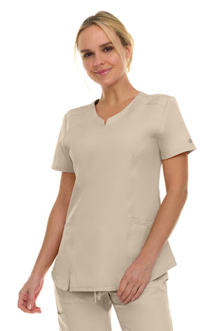 V-Neck Notch Stretch Scrub Top with Two Pockets, Flex Easy Care Fabric