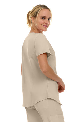 V-Neck Notch Stretch Scrub Top with Two Pockets, Flex Easy Care Fabric