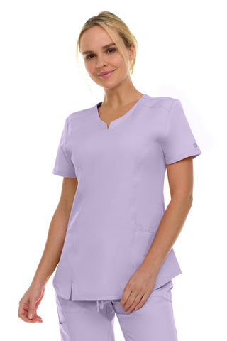 V-Neck Notch Stretch Scrub Top with Two Pockets, Flex Easy Care Fabric