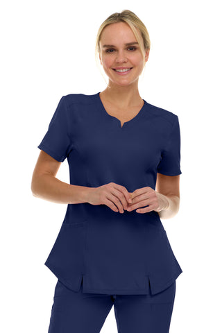 V-Neck Notch Stretch Scrub Top with Two Pockets, Flex Easy Care Fabric