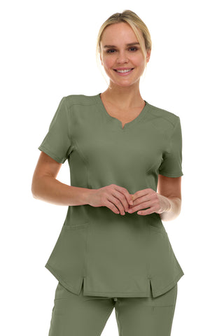 V-Neck Notch Stretch Scrub Top with Two Pockets, Flex Easy Care Fabric