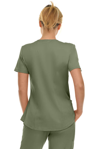 V-Neck Notch Stretch Scrub Top with Two Pockets, Flex Easy Care Fabric