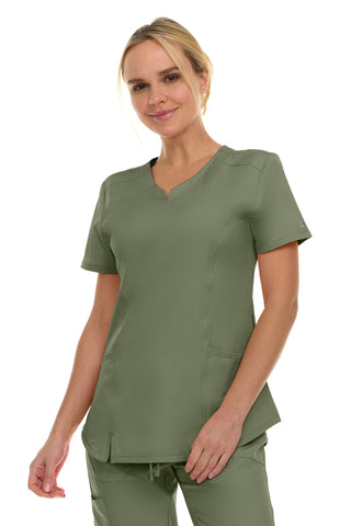 V-Neck Notch Stretch Scrub Top with Two Pockets, Flex Easy Care Fabric