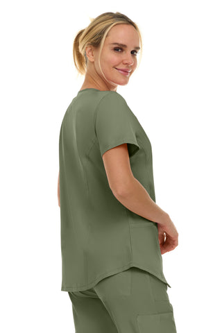 V-Neck Notch Stretch Scrub Top with Two Pockets, Flex Easy Care Fabric