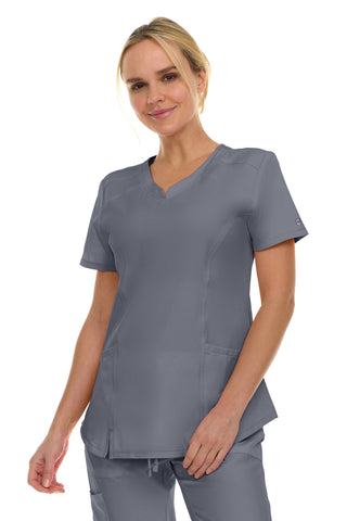 V-Neck Notch Stretch Scrub Top with Two Pockets, Flex Easy Care Fabric