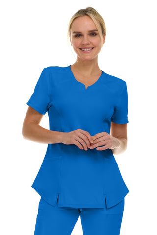 V-Neck Notch Stretch Scrub Top with Two Pockets, Flex Easy Care Fabric