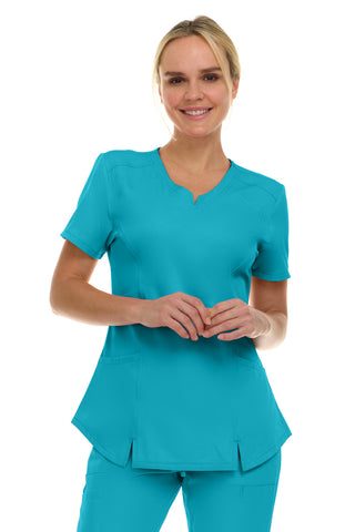 V-Neck Notch Stretch Scrub Top with Two Pockets, Flex Easy Care Fabric