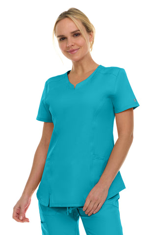 V-Neck Notch Stretch Scrub Top with Two Pockets, Flex Easy Care Fabric