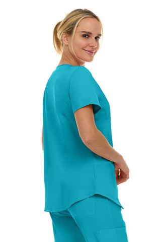 V-Neck Notch Stretch Scrub Top with Two Pockets, Flex Easy Care Fabric