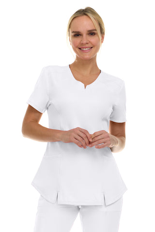 V-Neck Notch Stretch Scrub Top with Two Pockets, Flex Easy Care Fabric