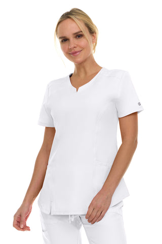V-Neck Notch Stretch Scrub Top with Two Pockets, Flex Easy Care Fabric