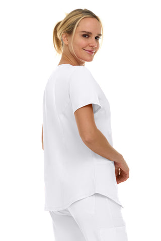 V-Neck Notch Stretch Scrub Top with Two Pockets, Flex Easy Care Fabric