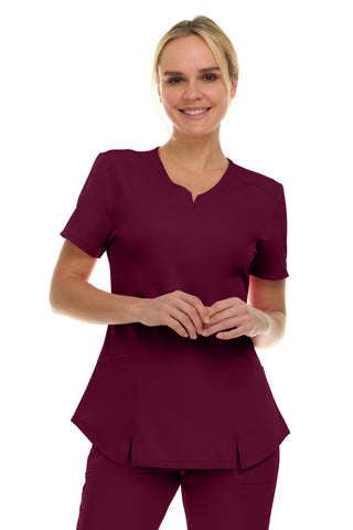V-Neck Notch Stretch Scrub Top with Two Pockets, Flex Easy Care Fabric
