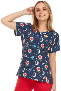 Don Clemente Loteria V-Neck Print Scrub Top | L4511-58