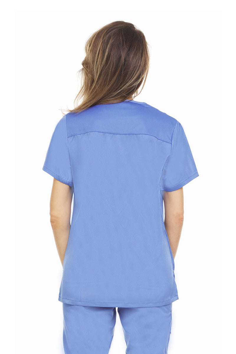 MediChic Scrubs Mesh Yoke V-Neck Scrub Top with Three Pockets