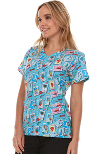 Don Clemente Loteria V-Neck Print Scrub Top | L4511-57