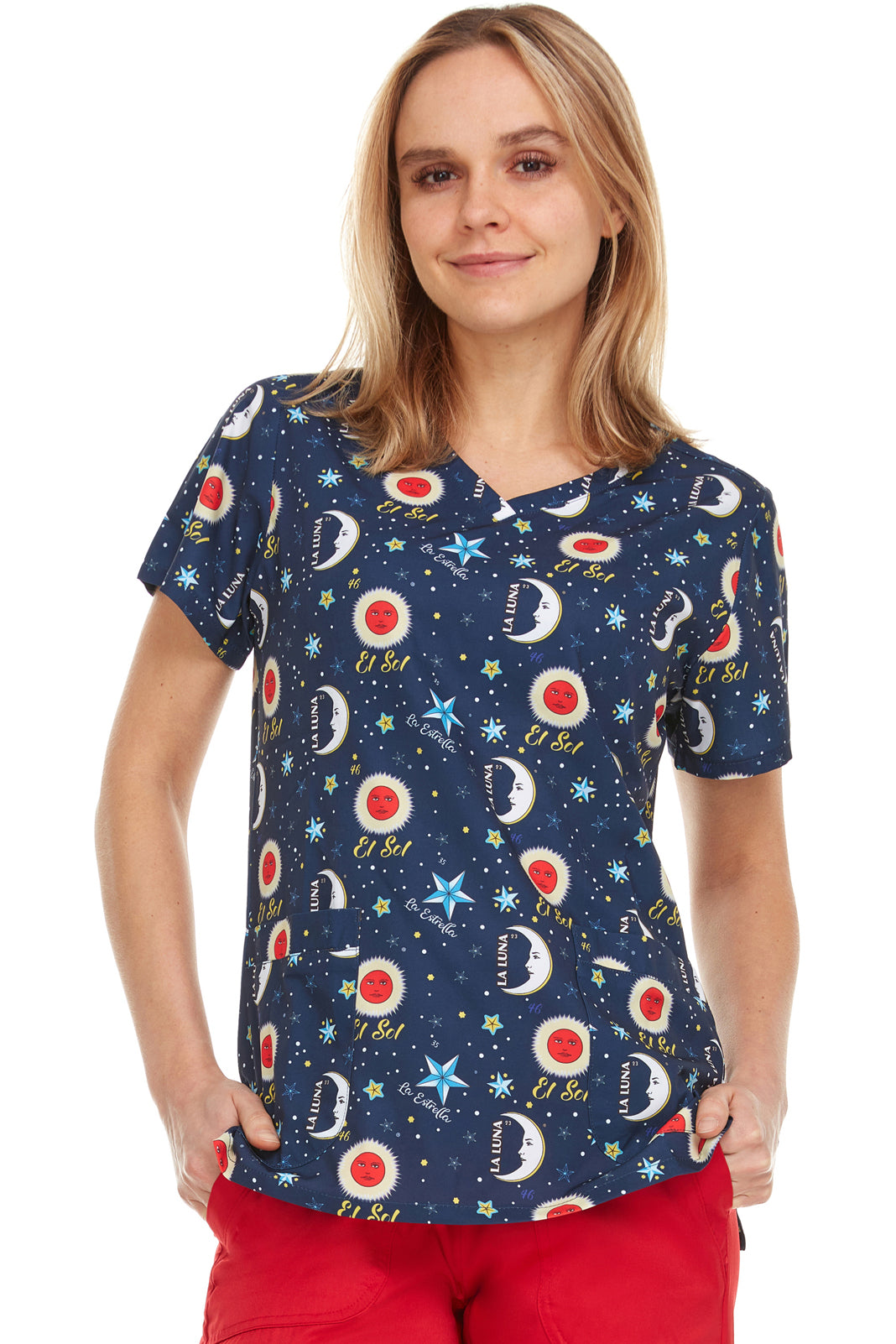 Don Clemente Loteria V-Neck Print Scrub Top | L4511-58