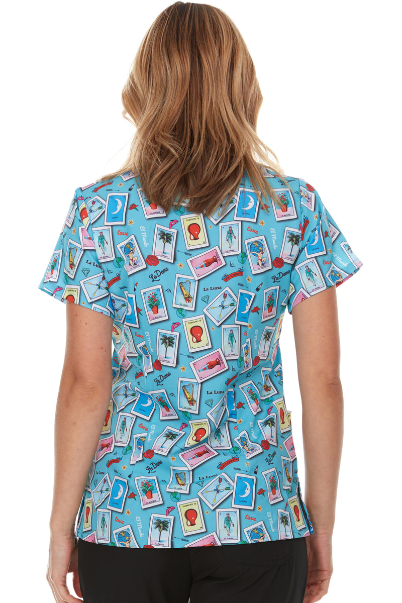 Don Clemente Loteria V-Neck Print Scrub Top | L4511-57