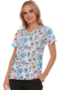 Don Clemente Loteria V-Neck Print Scrub Top | L4511-56