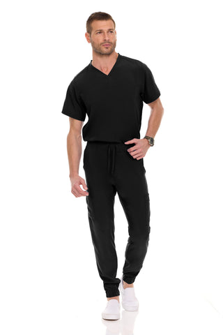 Men’s Full Scrub Set – Stretch V-Neck Scrub Top & 7-Pocket 4-Way Stretch Jogger Pants