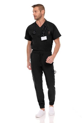 Men’s Full Scrub Set – Stretch V-Neck Scrub Top & 7-Pocket 4-Way Stretch Jogger Pants