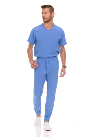 Men’s Full Scrub Set – Stretch V-Neck Scrub Top & 7-Pocket 4-Way Stretch Jogger Pants