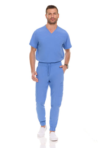 Men’s Full Scrub Set – Stretch V-Neck Scrub Top & 7-Pocket 4-Way Stretch Jogger Pants