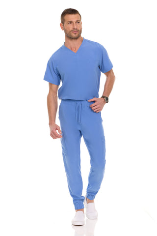 Men’s Full Scrub Set – Stretch V-Neck Scrub Top & 7-Pocket 4-Way Stretch Jogger Pants