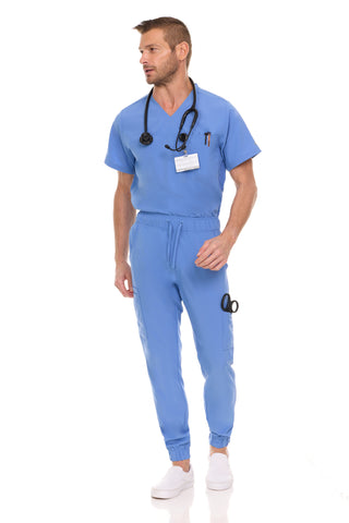 Men’s Full Scrub Set – Stretch V-Neck Scrub Top & 7-Pocket 4-Way Stretch Jogger Pants