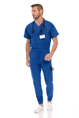 Men’s Full Scrub Set – Stretch V-Neck Scrub Top & 7-Pocket 4-Way Stretch Jogger Pants