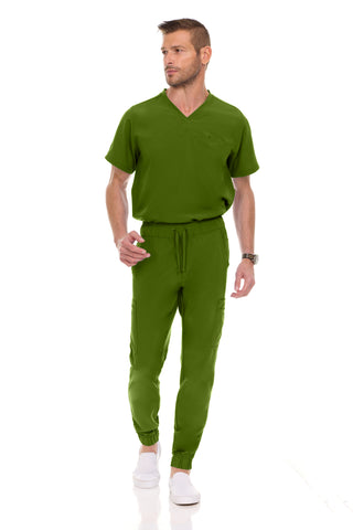 Men’s Full Scrub Set – Stretch V-Neck Scrub Top & 7-Pocket 4-Way Stretch Jogger Pants