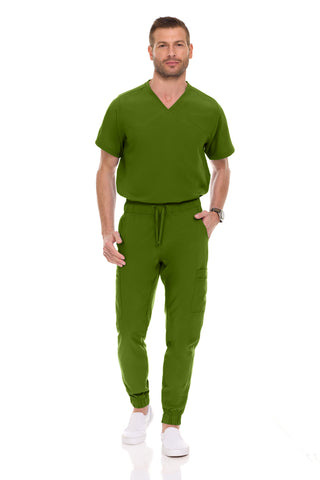 Men’s Full Scrub Set – Stretch V-Neck Scrub Top & 7-Pocket 4-Way Stretch Jogger Pants