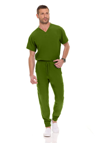 Men’s Full Scrub Set – Stretch V-Neck Scrub Top & 7-Pocket 4-Way Stretch Jogger Pants