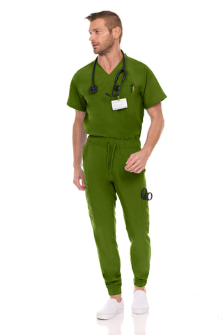 Men’s Full Scrub Set – Stretch V-Neck Scrub Top & 7-Pocket 4-Way Stretch Jogger Pants