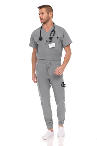 Men’s Full Scrub Set – Stretch V-Neck Scrub Top & 7-Pocket 4-Way Stretch Jogger Pants