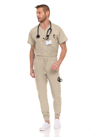 Men’s Full Scrub Set – Stretch V-Neck Scrub Top & 7-Pocket 4-Way Stretch Jogger Pants
